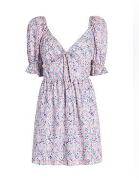 Hill House Home Ophelia Minidress in pink basketweave vine. Size Small